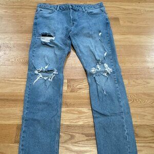 Topman Slim Straight Distressed Blue Jeans